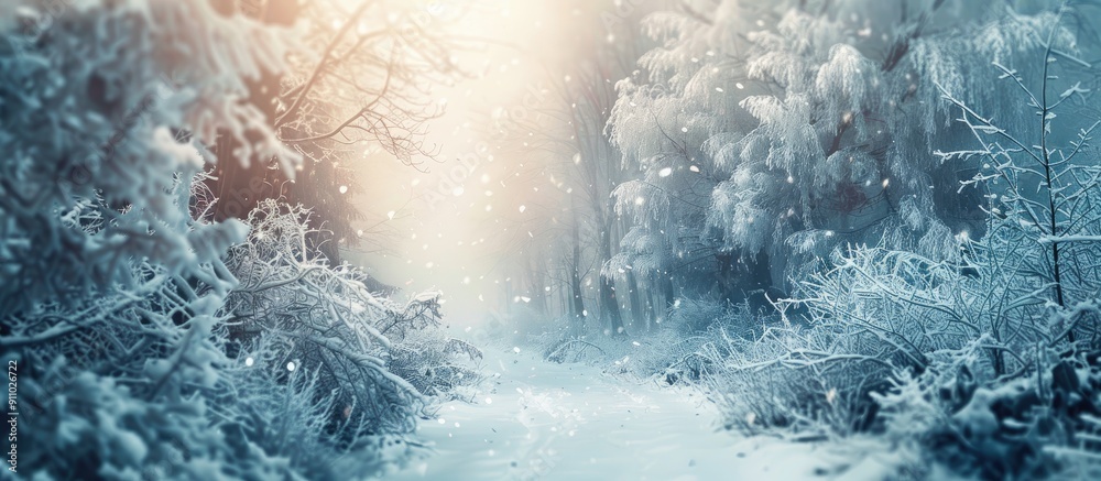 Obraz premium Winter scene in the forest with white snow and ice, perfect for copy space image.
