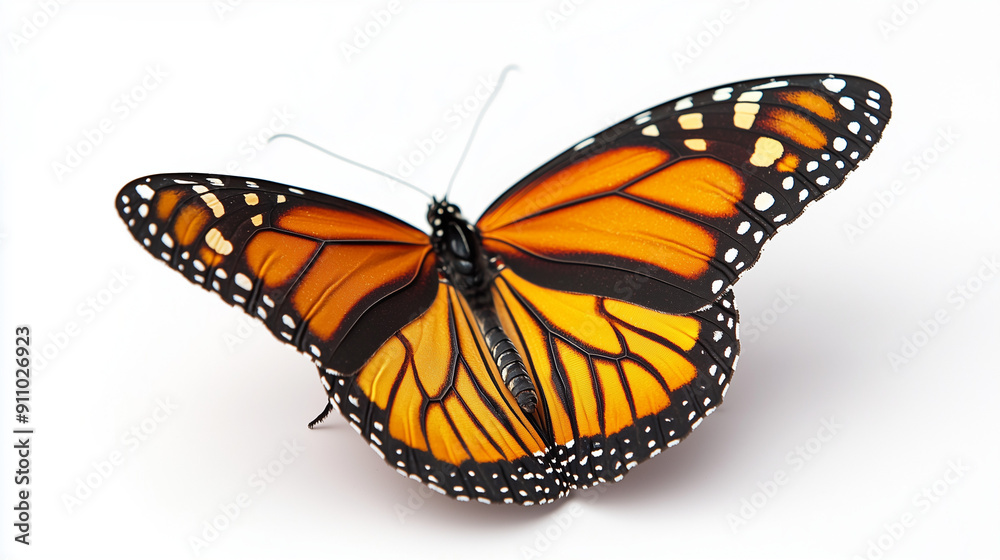 Fototapeta premium Delicate monarch butterfly isolated on white background