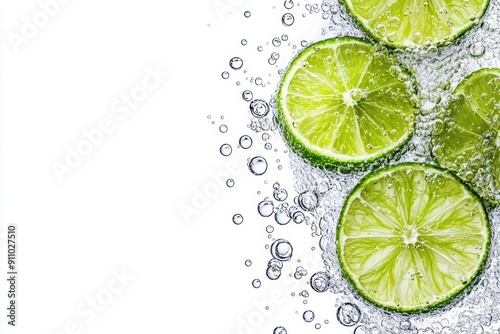 Water color isolate on white background, the elegance of a Thai iced lime soda with sparkling bubbles and lime slices