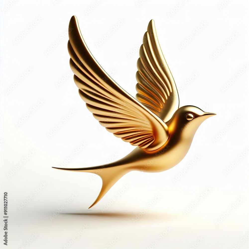Obraz premium minimalist cartoon 3d gold swallow, white background