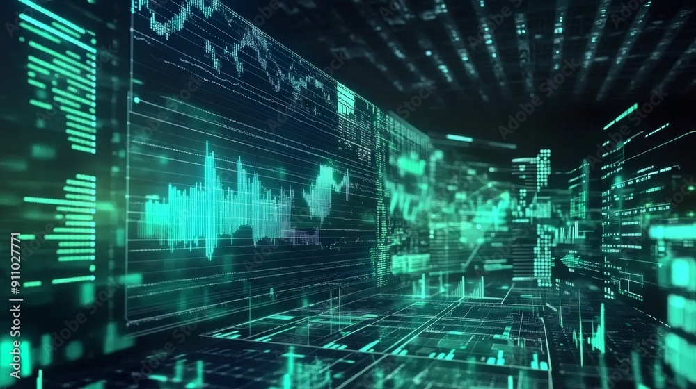 Cyberpunk Virtual Stock Market with Animated 3D Trading Charts Cyberpunk Virtual Stock Market with Animated 3D Trading Charts