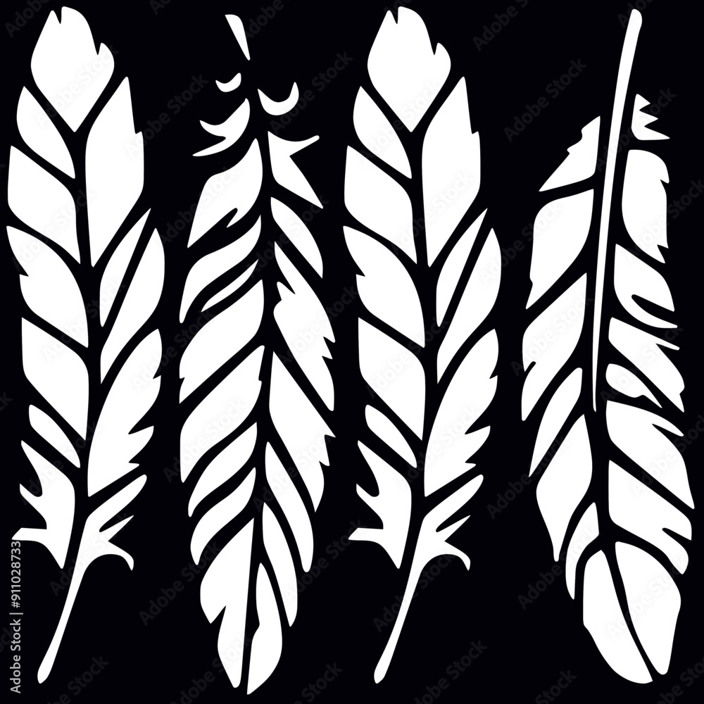 Naklejka premium Three Feathers – Stencil drawing for a laser machine