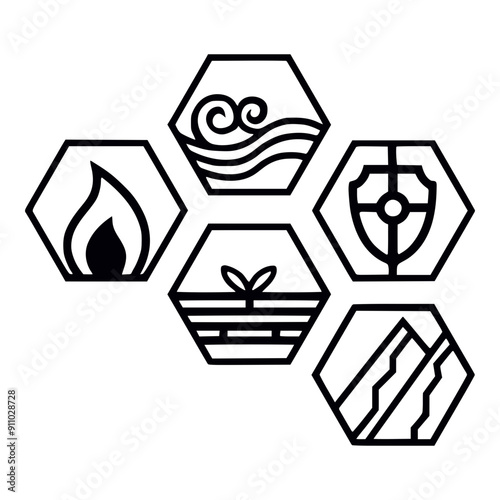 5 elements in hexagons – panels for a laser machine