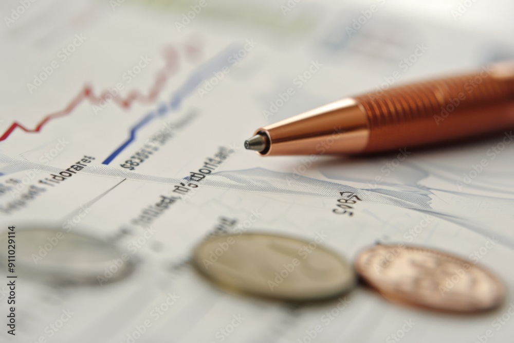 Fuzzy background of economic and financial context, featuring currency coins, pens, and stock market charts. Fuzzy background of economic and financial context, featuring currency coins, pens, and stock market charts.