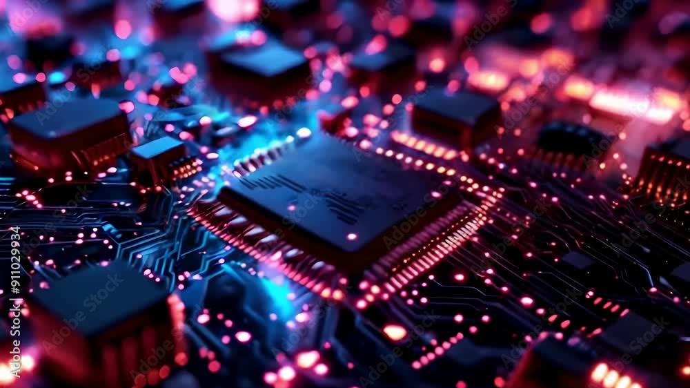 Background of a poster with a digital motherboard, cyberpunk. Video generative AI Background of a poster with a digital motherboard, cyberpunk. Video generative AI