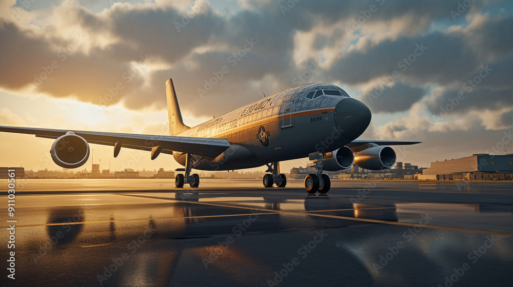 airplane at sunset