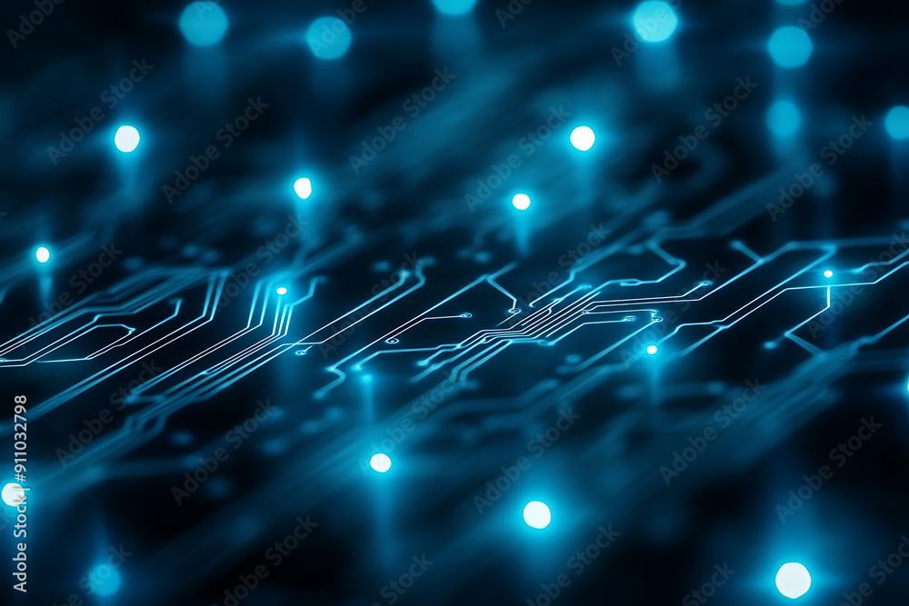 Abstract digital network circuit board background banner featuring connecting data points in blue and black colors. This design emphasizes the complexity and sophistication of modern technology Abstract digital network circuit board background banner featuring connecting data points in blue and black colors. This design emphasizes the complexity and sophistication of modern technology