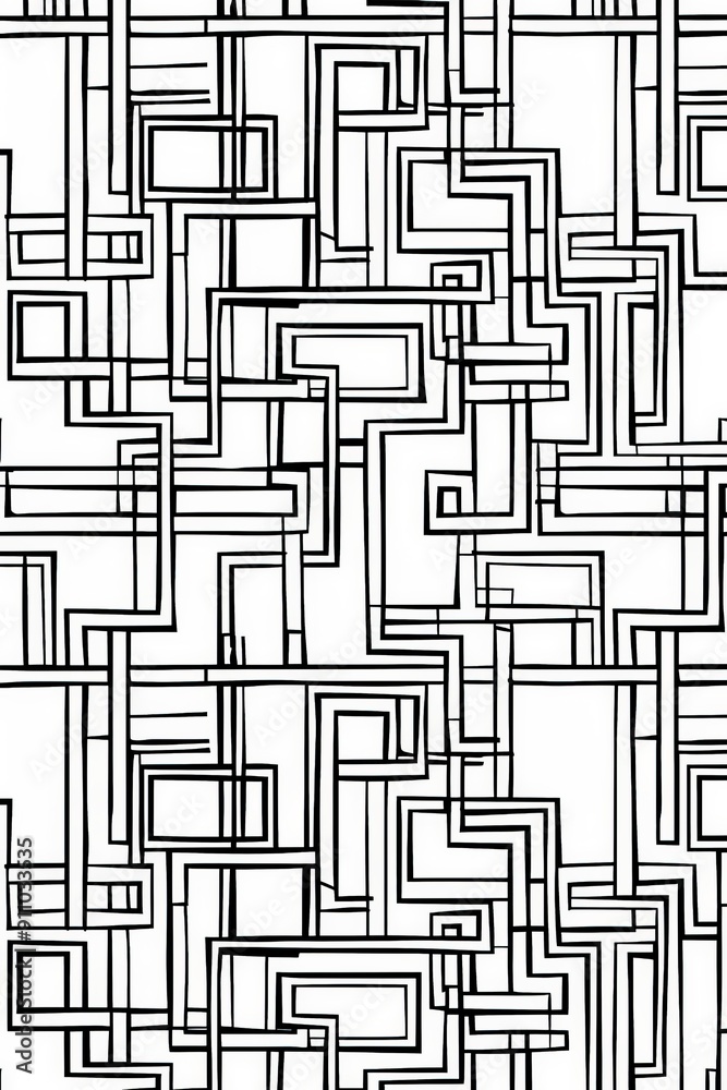 This image features an abstract maze composed of interconnected rectangles in black lines, creating a sense of complexity and modernity through its intricate pattern. This image features an abstract maze composed of interconnected rectangles in black lines, creating a sense of complexity and modernity through its intricate pattern.