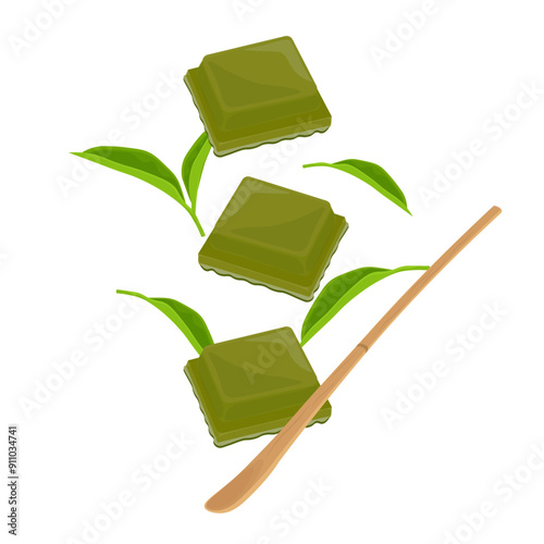 Vector Illustration Logo Clip Art levitation chocolate Matcha or Matcha Cube Matcha Block