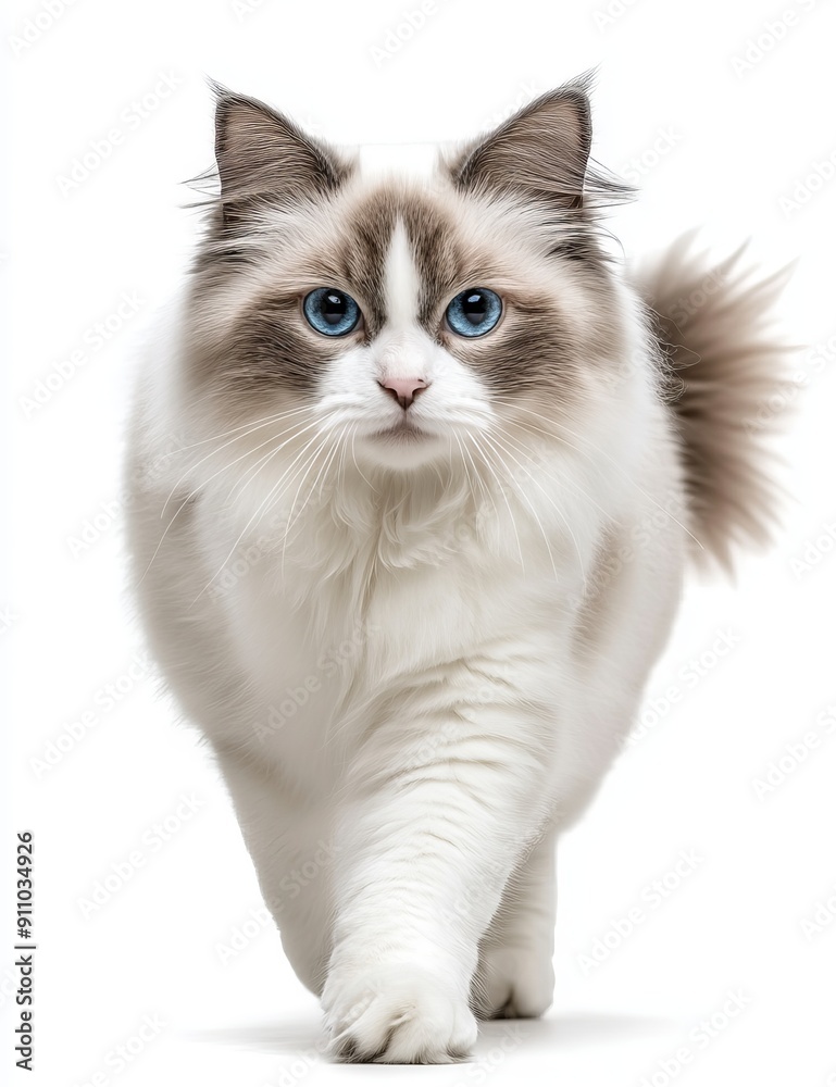 Walking ragdoll cat isolated on white background as transparent PNG, animal Walking ragdoll cat isolated on white background as transparent PNG, animal