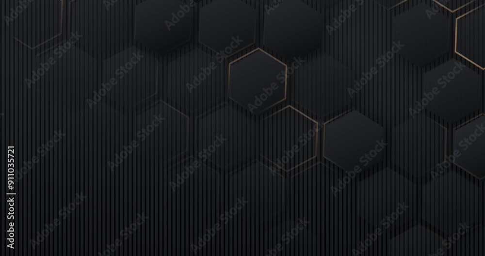 4k Abstract luxury black grey gradient backgrounds with golden metallic striped grid. Geometric hexagonal graphic motion animation. Seamless looped dark backdrop. Simple elegant universal minimal BG