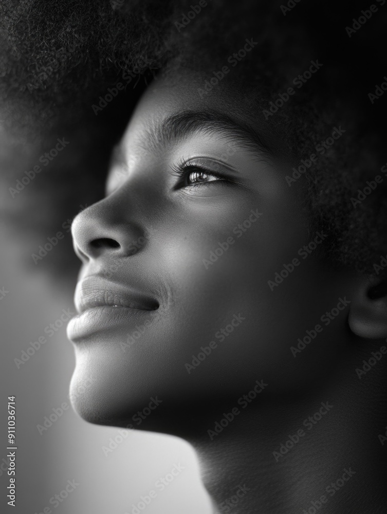 A classic black and white portrait of a woman with a distinctive afro hairstyle A classic black and white portrait of a woman with a distinctive afro hairstyle