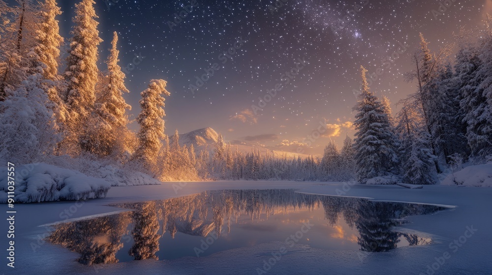 Fototapeta premium Frozen Lake Serenity: A Winter Wonderland