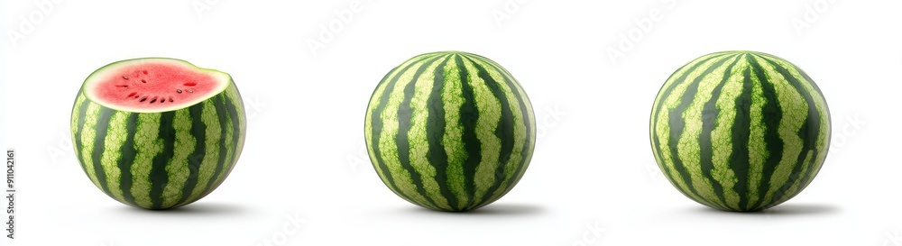 Collection of uncut and cut-up watermelons, isolated on a transparent background Collection of uncut and cut-up watermelons, isolated on a transparent background