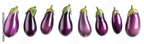 Slices of eggplant and a bundle of whole vegetables, isolated on a transparent background