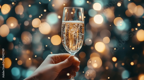 Sparkling Celebration: Close-Up of Hand Holding Champagne Glass