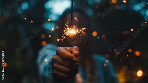 Sparkling Celebration: Hand Holding Lit Sparkler Close Up