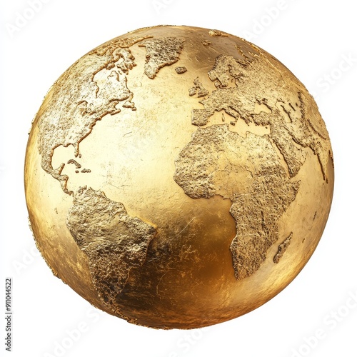 Fototapeta Naklejka Na Ścianę i Meble -  Gold planet earth isolated on a white background
