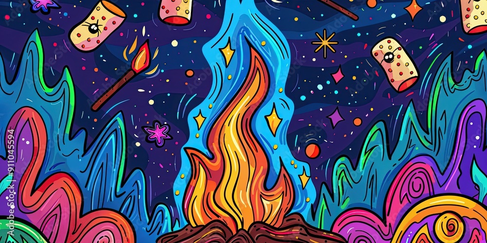 Toasting Marshmallows Over a Vibrant Fire Toasting Marshmallows Over a Vibrant Fire