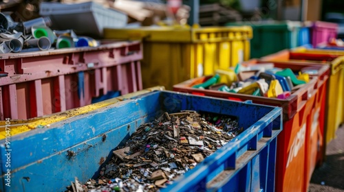 Wallpaper Mural A collection of outdoor recycling bins filled with various waste materials, emphasizing community involvement in waste management and environmental awareness. Torontodigital.ca