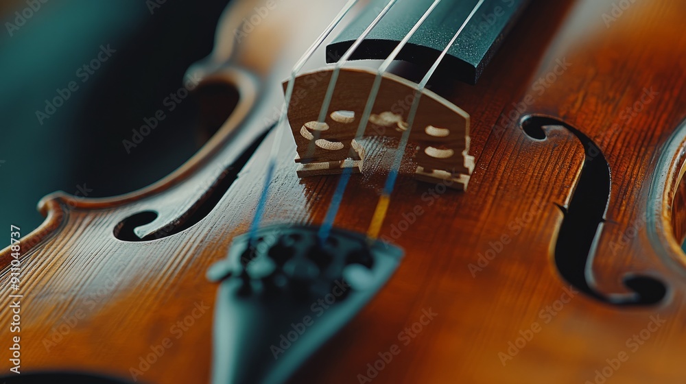 Violin Strings and Bow: A Close-up Detailed View Violin Strings and Bow: A Close-up Detailed View