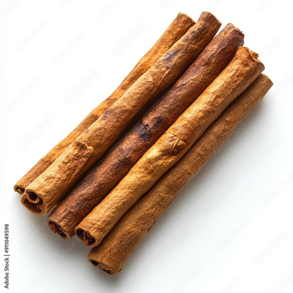 cinnamon sticks isolated on white background with shadow. cinnamon spice 