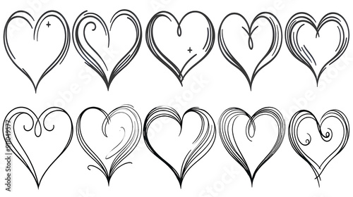 Beautiful black and white heart drawings collections. line art variety of intricate patterns. transparent decorative art work. love-themed creations. celebrating romance and elegance. photo