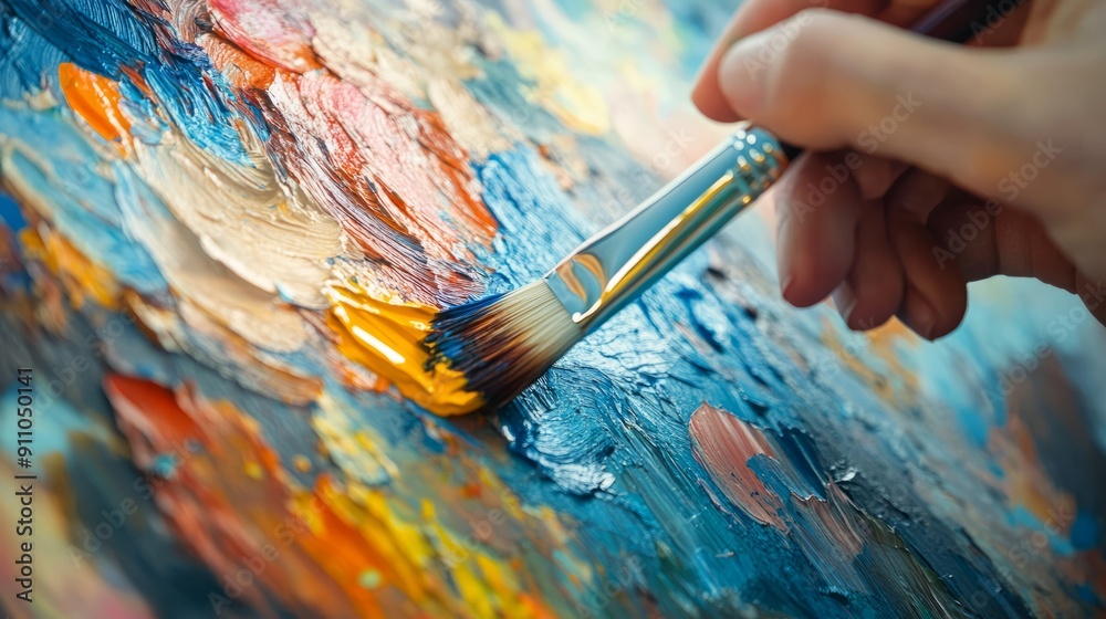 Obraz premium Artist's Hand Holding Paintbrush: Close-up Image