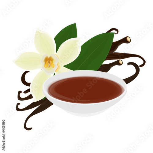 Vector illustration logo clip art  Vanilla Extract and Vanilla flower