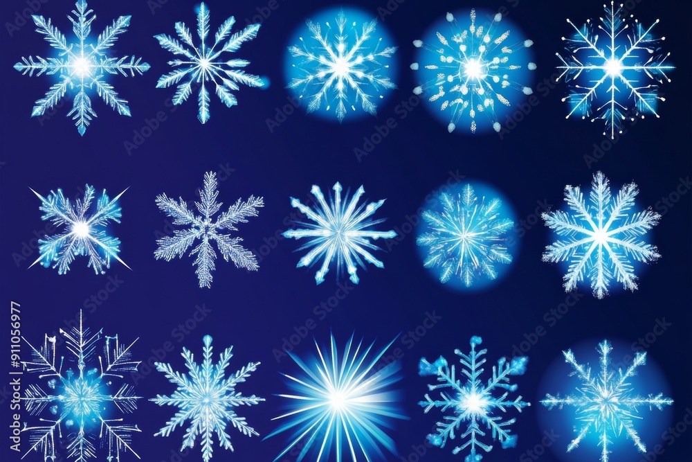 A collection of intricate snowflake designs. A collection of intricate snowflake designs.