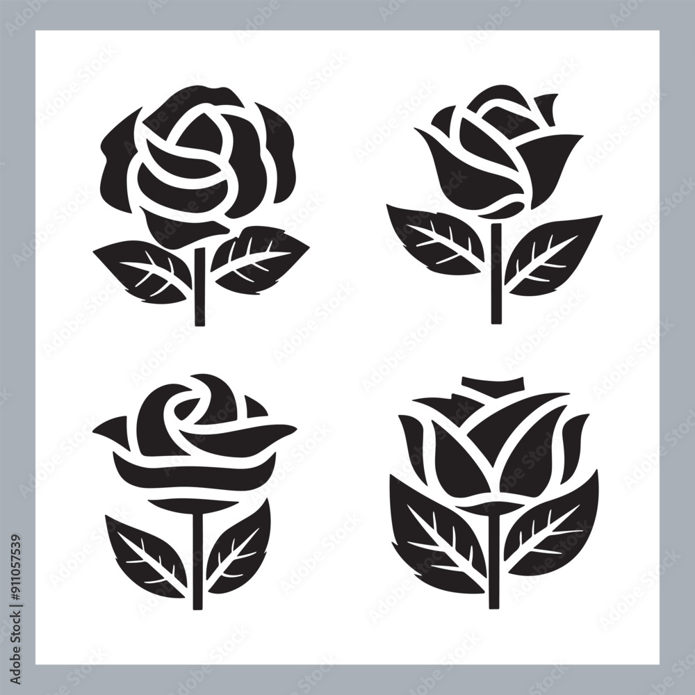 roses set silhouette vector illustration, Set of three vector black silhouettes of rose flowers, Silhouette rose flower, elegant set of rose, floral collection roses set silhouette vector illustration, Set of three vector black silhouettes of rose flowers, Silhouette rose flower, elegant set of rose, floral collection