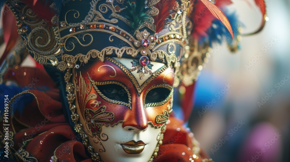 Close-up of a Venetian Carnival Mask with Intricate Detailing Close-up of a Venetian Carnival Mask with Intricate Detailing