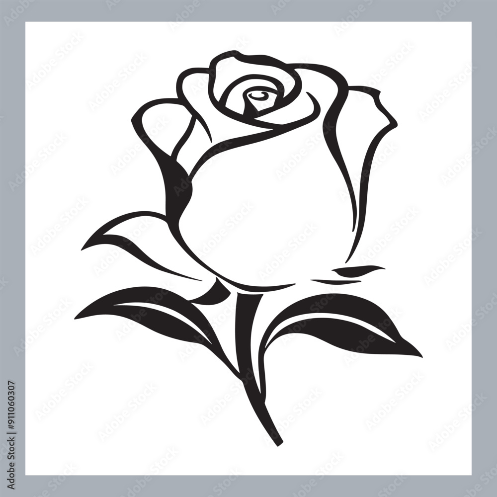 Fototapeta premium roses set silhouette vector illustration, Set of three vector black silhouettes of rose flowers, Silhouette rose flower, elegant set of rose, floral collection
