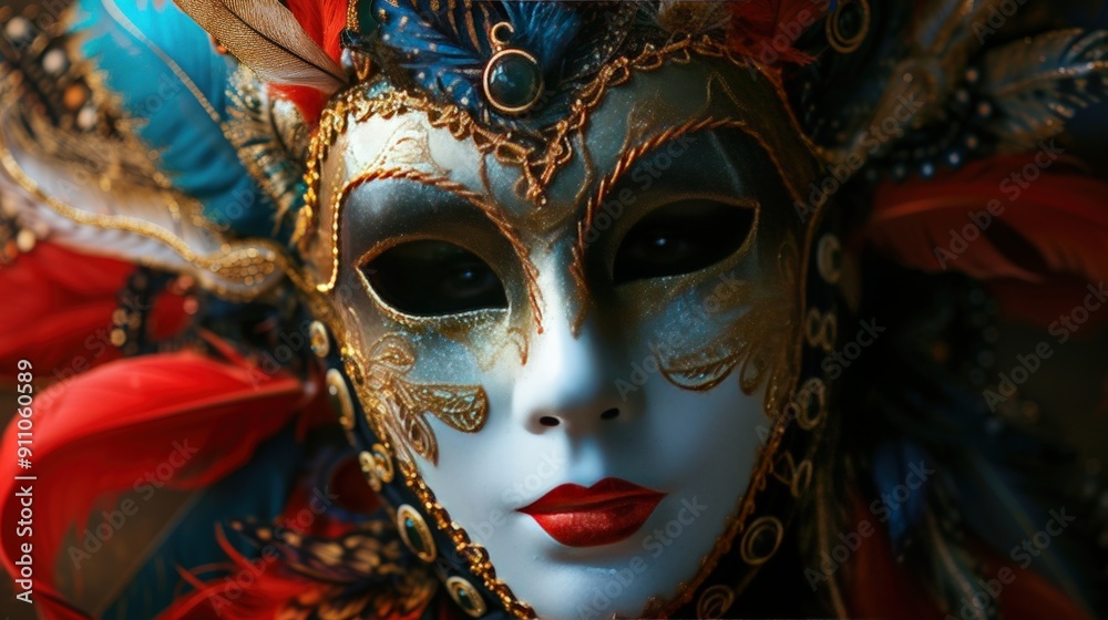 A Close-Up of a Detailed and Ornate Venetian Carnival Mask
