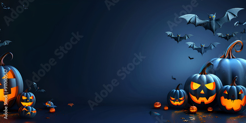 Spooky Halloween Decorations with Pumpkins and Bats, Dark Themed Festive Setup for a Haunting Ambience