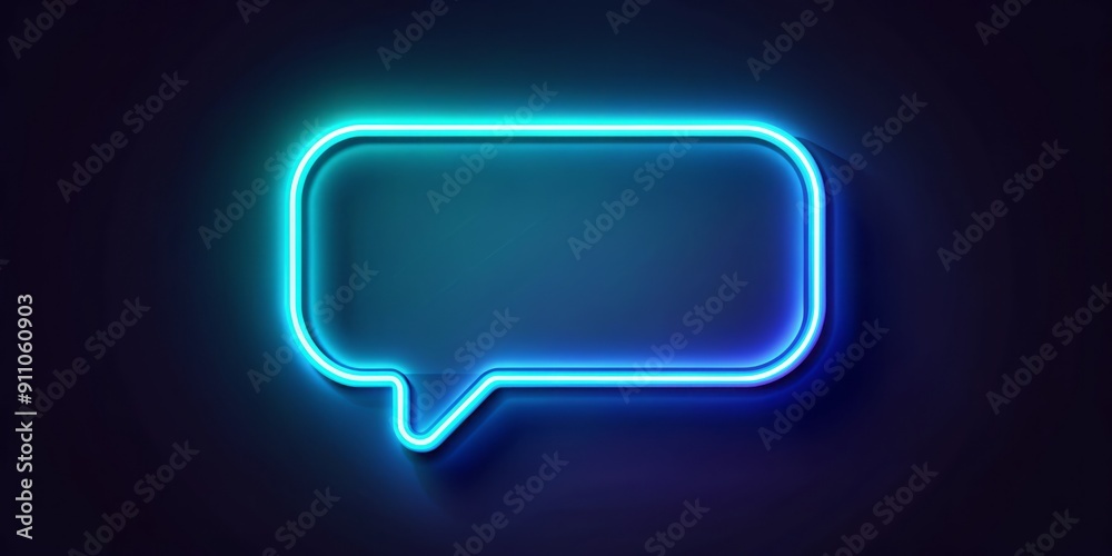 Vibrant neon blue speech bubble with white text box and subtle gradient effect, isolated on dark background, perfect for chat, comment, or dialogue representation. Vibrant neon blue speech bubble with white text box and subtle gradient effect, isolated on dark background, perfect for chat, comment, or dialogue representation.
