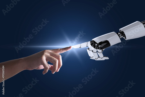 Human and robot linked Technology connection concept