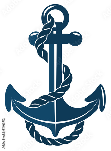 Anchor for navy ship with stylized chain in dark blue shades.