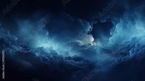 Abstract Blue Nebula with Glowing Particles