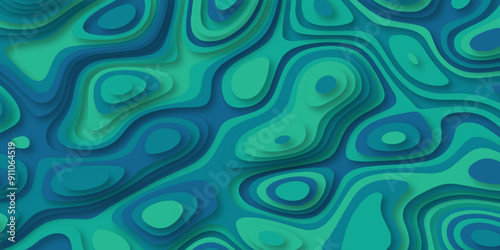 Abstract wavy 3d liquid paper cut craft origami background vector. Green and blue papercut texture. 