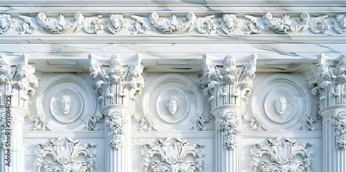 White Marble Columns with Ornate Detail 3D Illustration