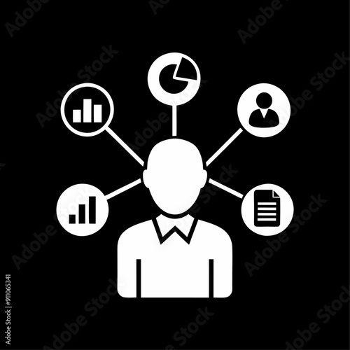 Business analysis, social media marketing , Advertising Campaign, Customer Journey with man icon vector artwork illustration design