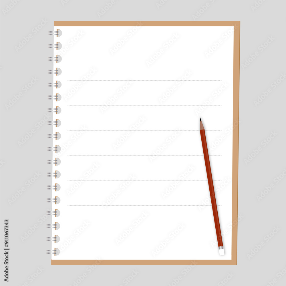 White Paper Book isolated,Vector mockup of vertical open book with line and pencil White Paper Book isolated,Vector mockup of vertical open book with line and pencil