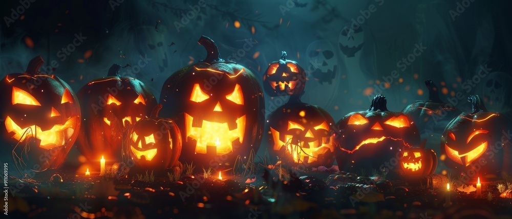 Background of Halloween. Smiley Pumpkins Background of Halloween. Smiley Pumpkins