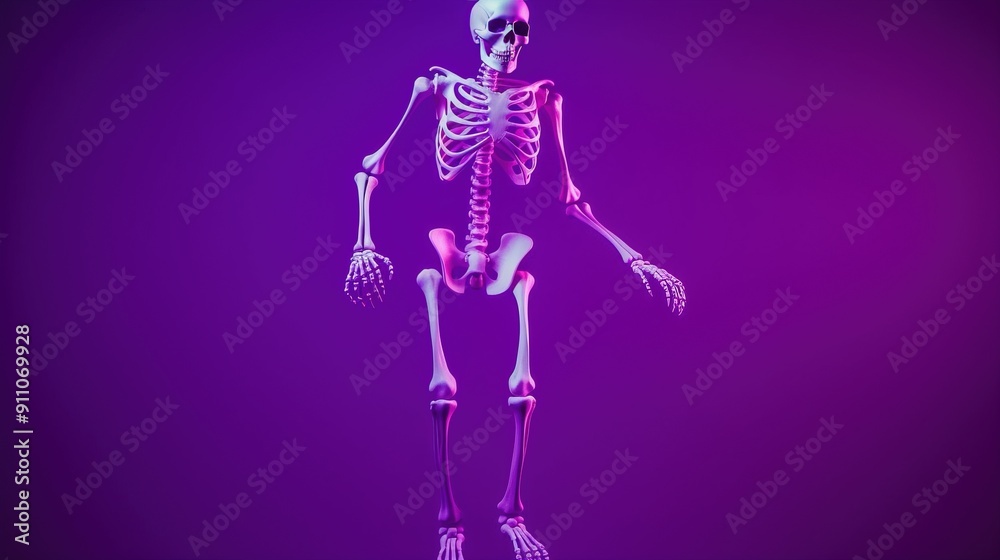 Human skeleton in Purple light. Scientific body anatomy. AI generated. Human skeleton in Purple light. Scientific body anatomy. AI generated.