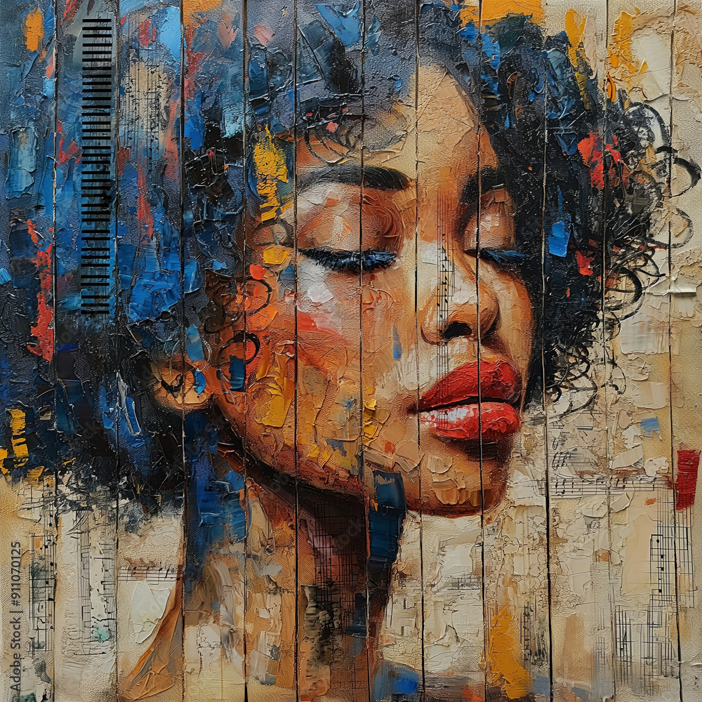 Woman With Closed Eyes in Abstract Painting Woman With Closed Eyes in Abstract Painting