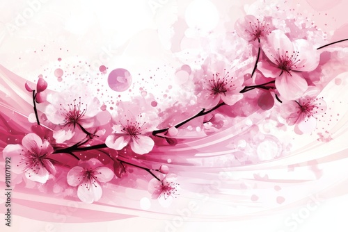 Delicate pink blossoms on a branch against a soft, abstract background.