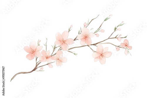 Delicate watercolor illustration of a cherry blossom branch.