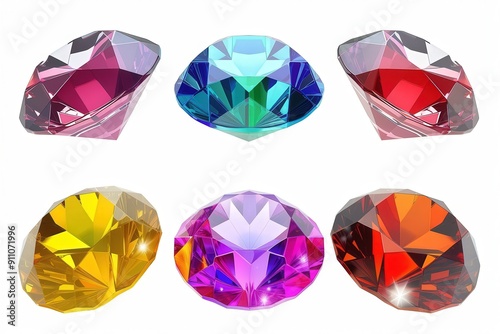 Six Colorful Gemstones with Facets and Shine