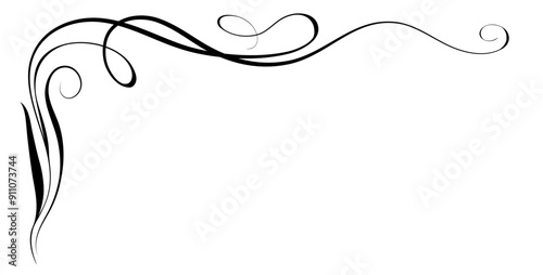 Floral corner ornament with leaves and abstract lines. Graceful element for decor and greeting or invitation card design